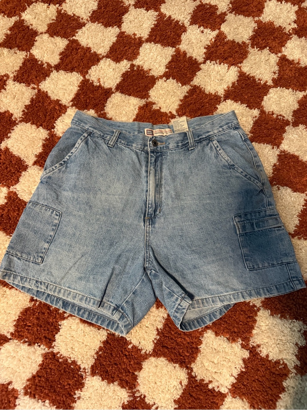 VINTAGE Faded Glory Light Blue Denim Cargo Shorts Size 12